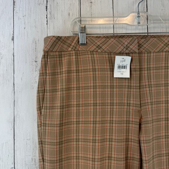 NWT J. Jill Premium Camel Plaid Bi-Stretch Straight Crop Pants Plus Size 16 - Picture 2 of 16